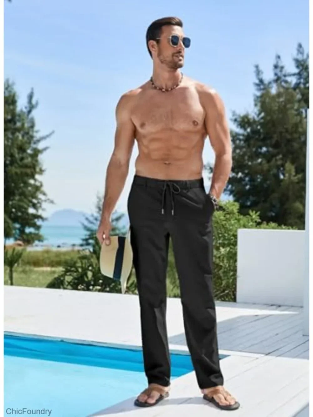 Men's Casual Drawstring Pants Elastic Waist Lightweight Summer Beach Joggers